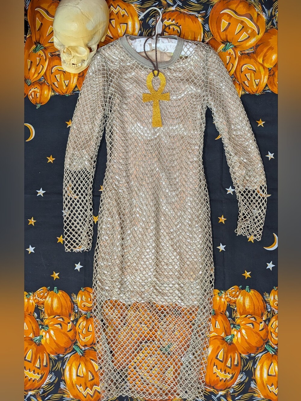 XS Egyptian Goddess Gold Sequin Halloween Costume Ankh women extra small girl